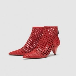 Zara woven mid - heel booties